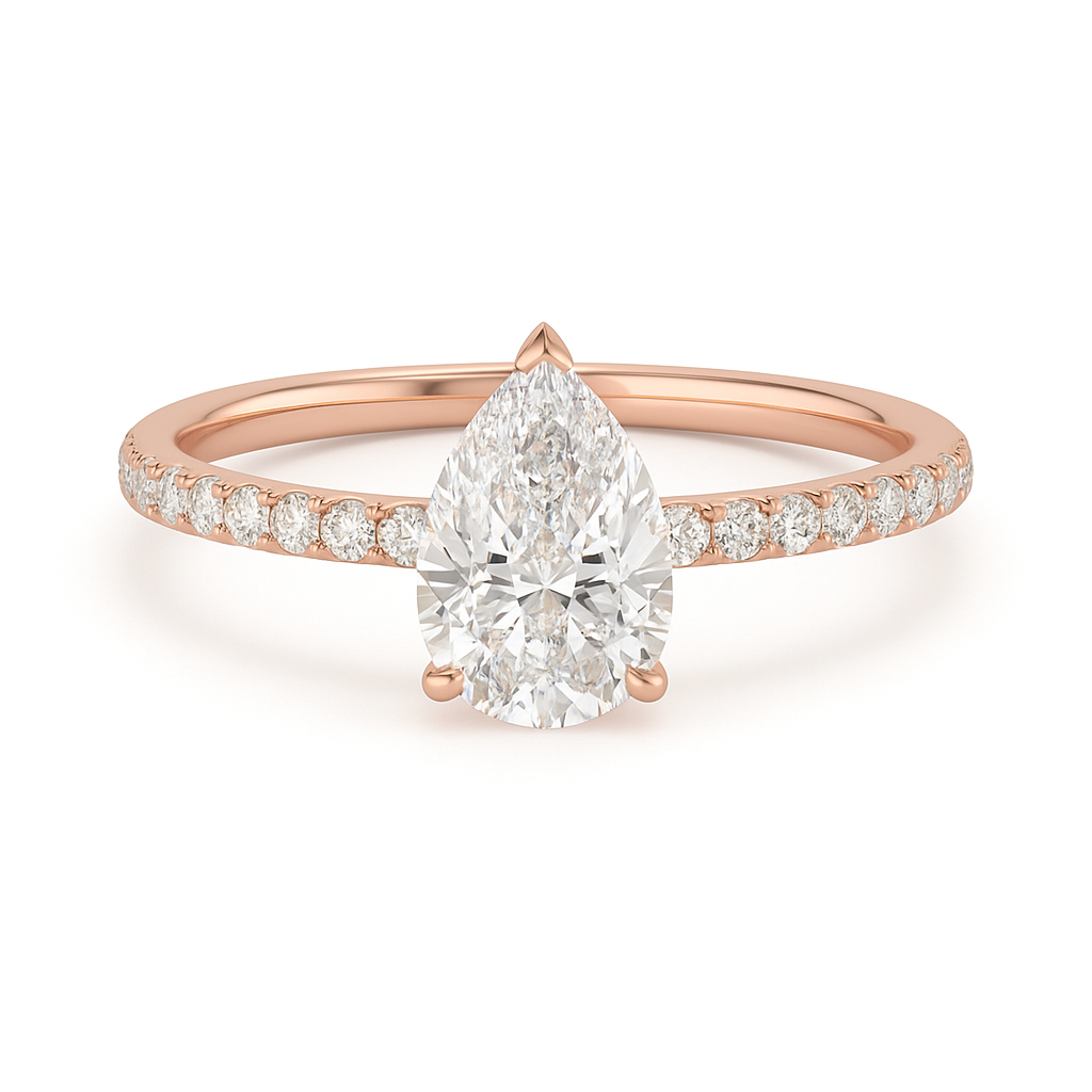 The Eden Pavé – Pear Cut Diamond with Pavé Band ~1.70ct Total Weight | Natural Diamonds | GIA Certified