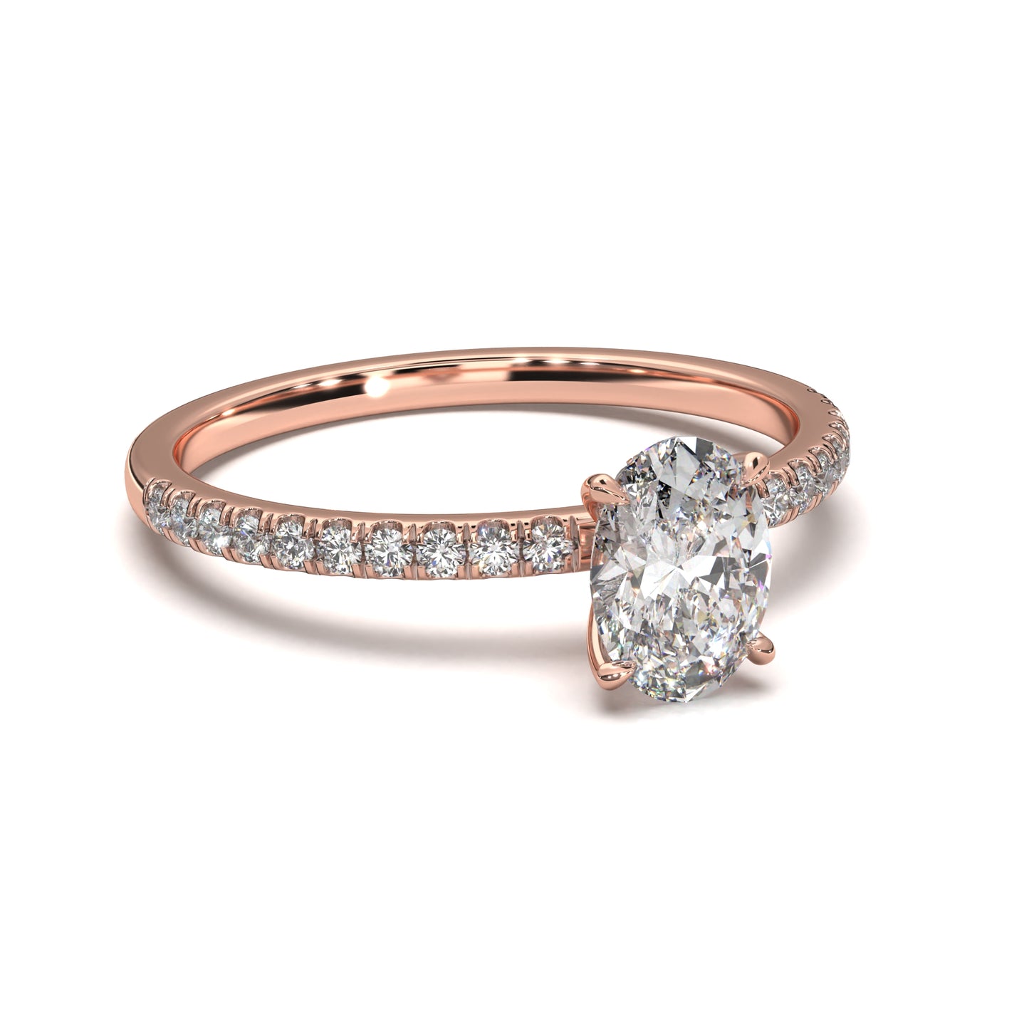 The Veros – Oval Diamond Engagement Ring with Pavé Band 1.30ct Total Carat Weight | IGI Certified (Lab Option) | Everyday Elegance