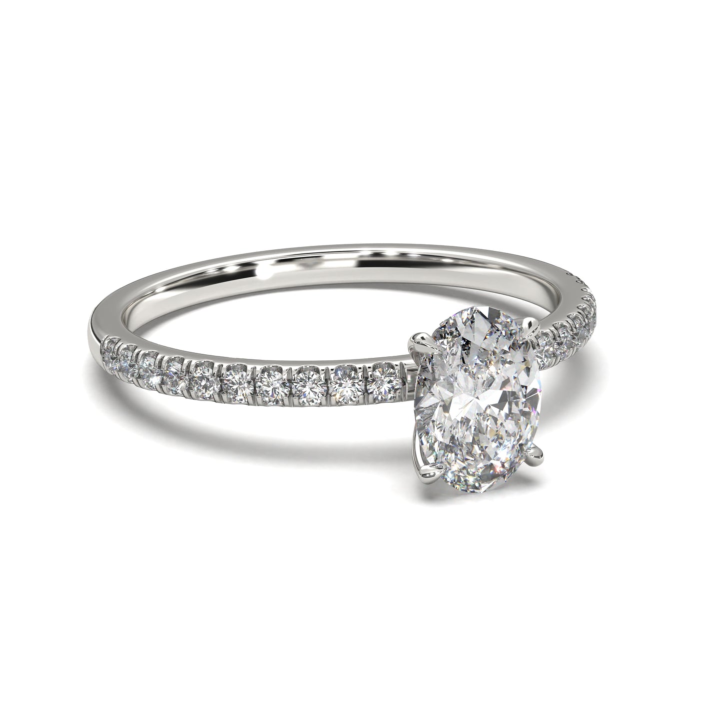 The Veros – Oval Diamond Engagement Ring with Pavé Band 1.30ct Total Carat Weight | IGI Certified (Lab Option) | Everyday Elegance
