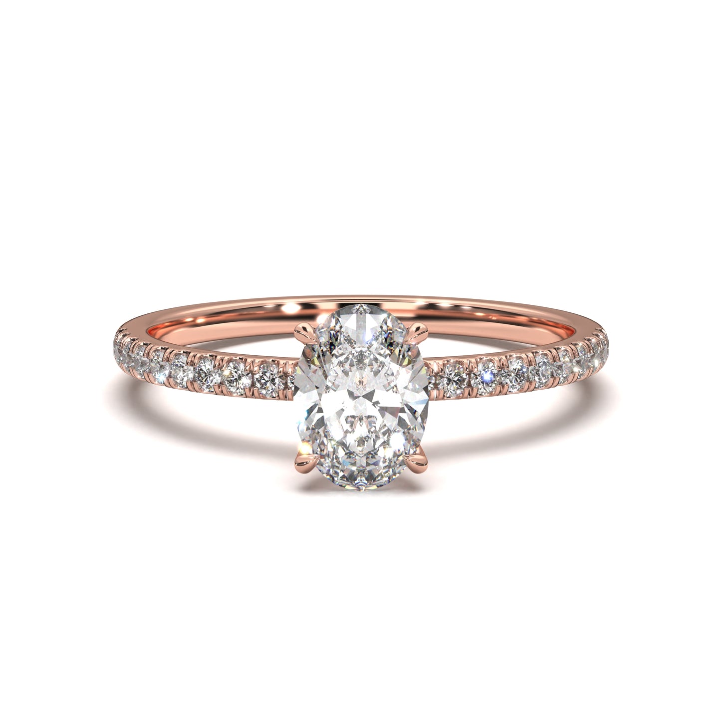 The Veros – Oval Diamond Engagement Ring with Pavé Band 1.30ct Total Carat Weight | IGI Certified (Lab Option) | Everyday Elegance