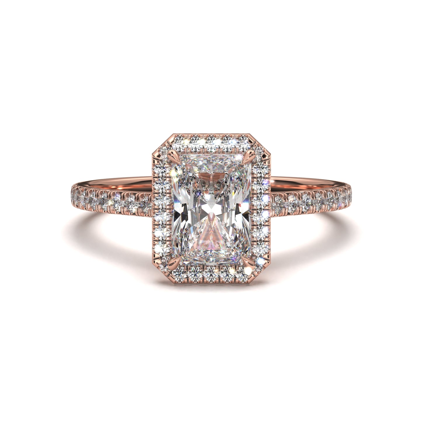 The Nova Radiant – Radiant Cut Halo Engagement Ring 1.80ct Total Carat Weight | Lab-Grown or Natural | Low-Profile Halo Design