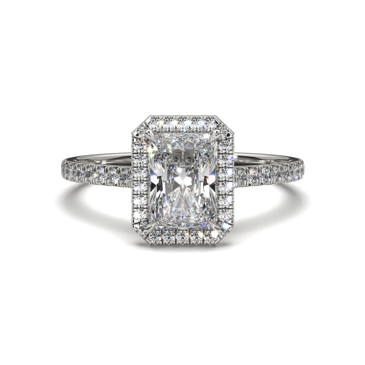 The Nova Radiant – Radiant Cut Halo Engagement Ring 1.80ct Total Carat Weight | Lab-Grown or Natural | Low-Profile Halo Design