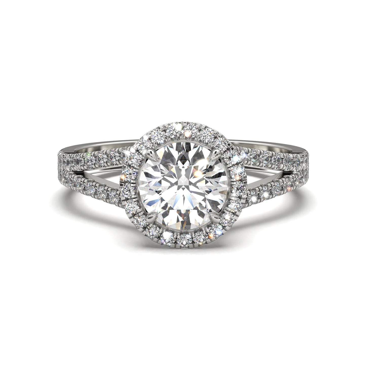 The Ophelia – Halo Engagement Ring with Split Pavé Band 2.00ct Total Weight | Lab-Grown Diamond | Elegant Split-Shank Halo Design