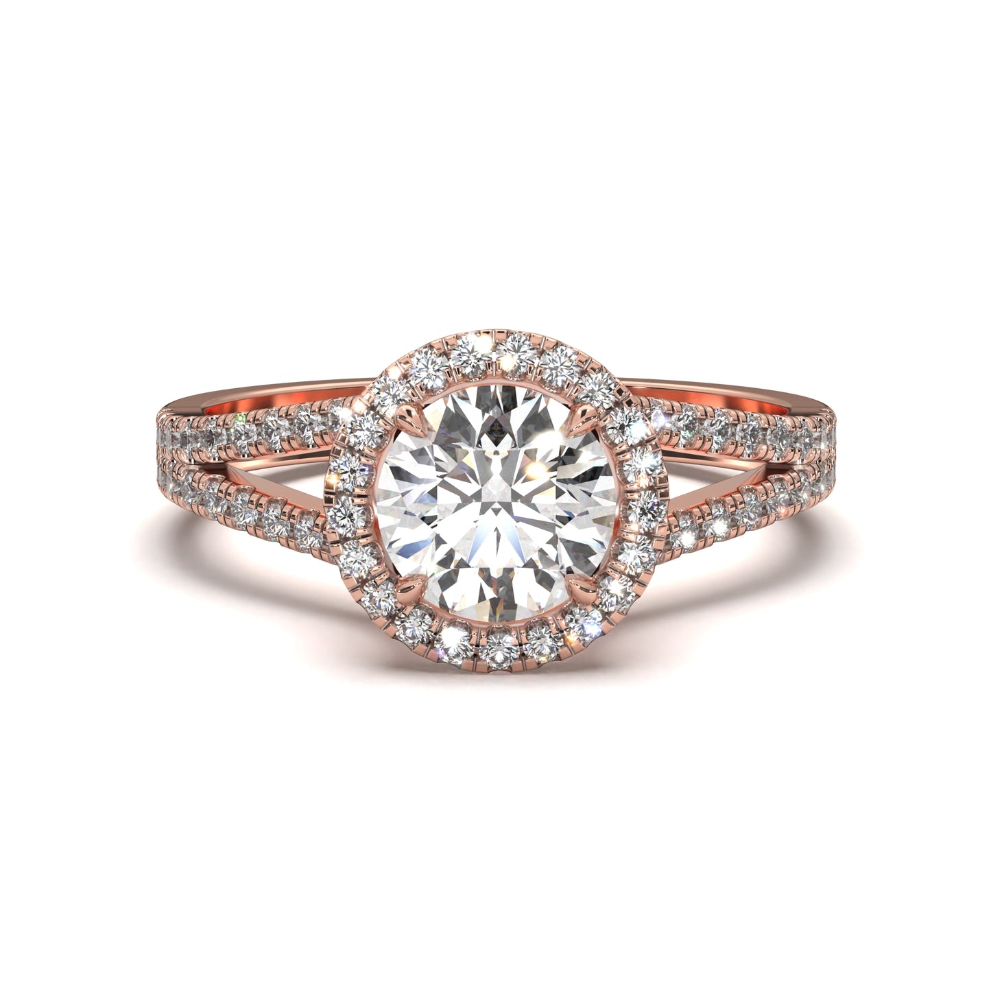 The Ophelia – Halo Engagement Ring with Split Pavé Band 2.00ct Total Weight | Lab-Grown Diamond | Elegant Split-Shank Halo Design