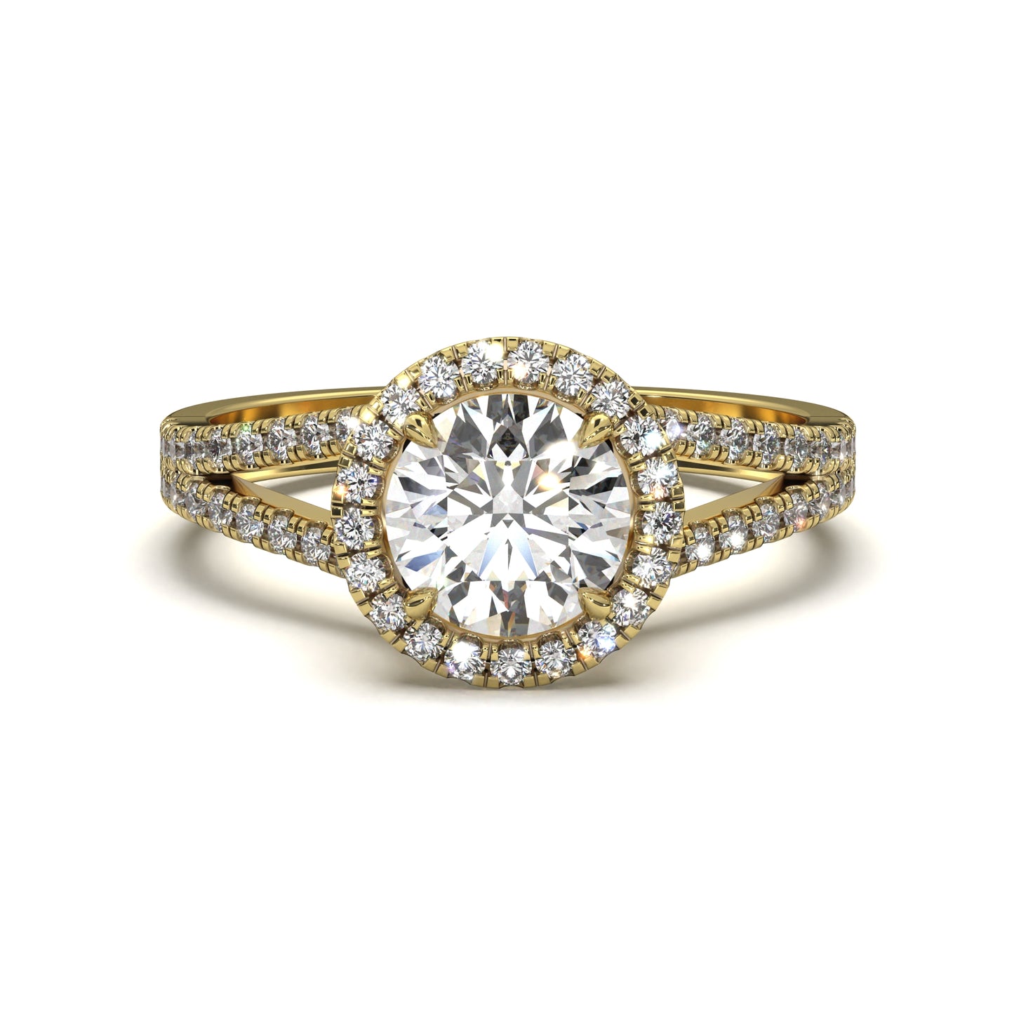 The Ophelia – Halo Engagement Ring with Split Pavé Band 2.00ct Total Weight | Lab-Grown Diamond | Elegant Split-Shank Halo Design
