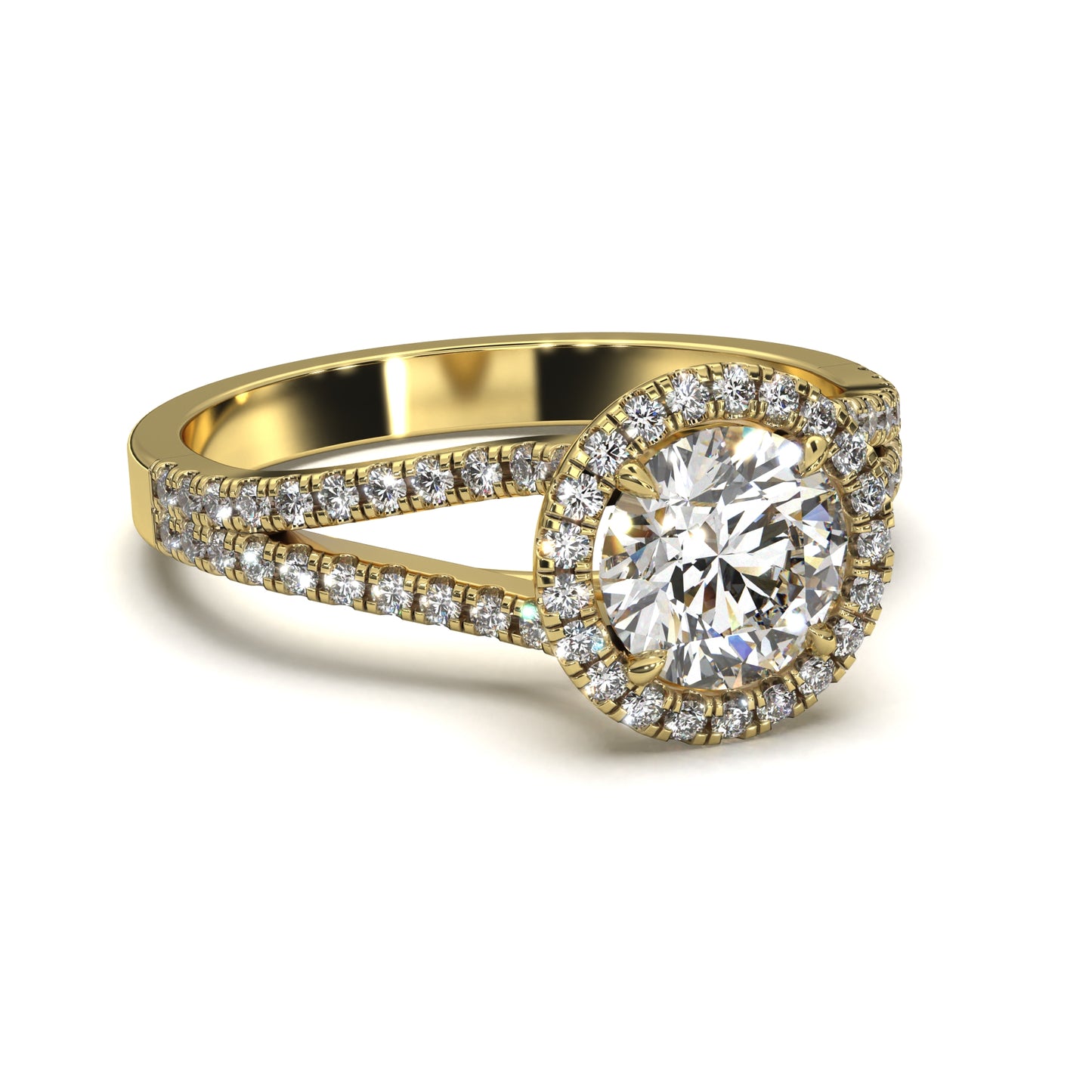 The Ophelia – Halo Engagement Ring with Split Pavé Band 2.00ct Total Weight | Lab-Grown Diamond | Elegant Split-Shank Halo Design