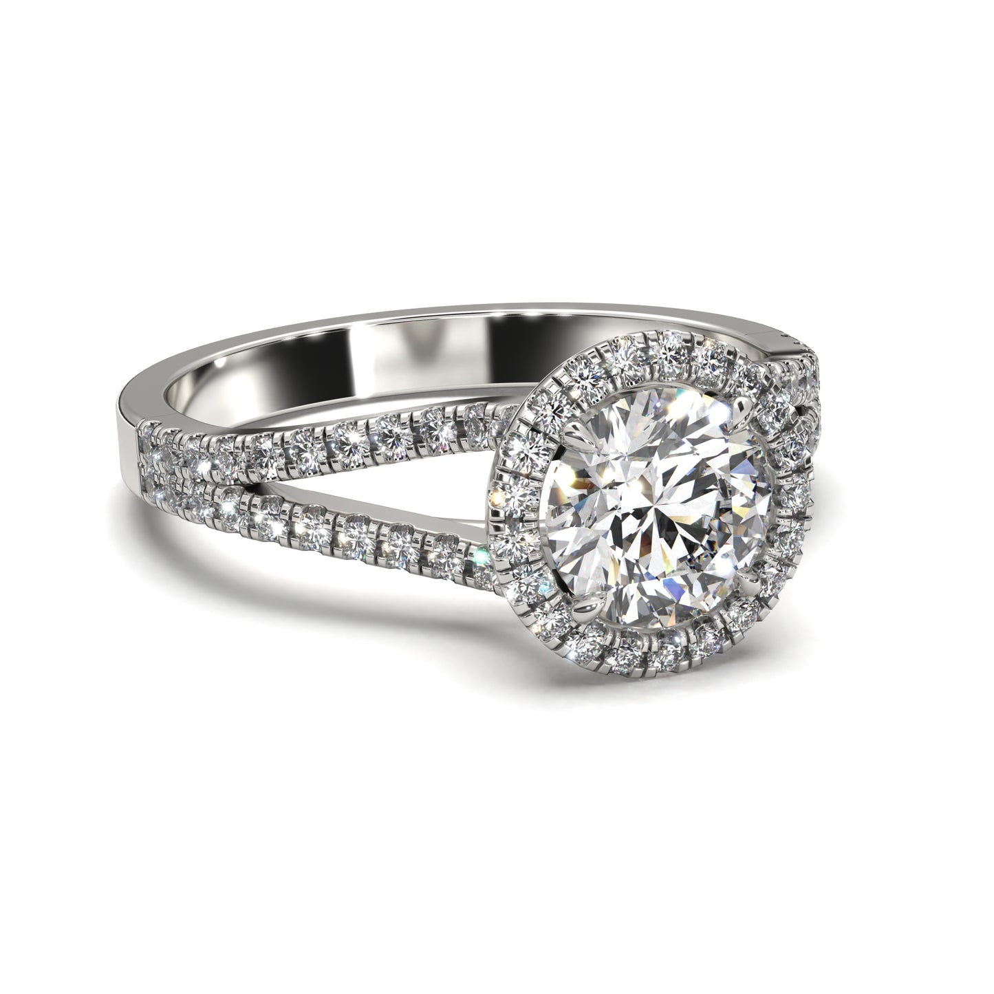 The Ophelia – Halo Engagement Ring with Split Pavé Band 2.00ct Total Weight | Lab-Grown Diamond | Elegant Split-Shank Halo Design
