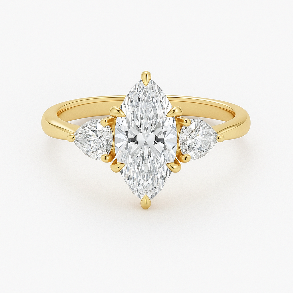 The Velmin - 1.80ct Marquise with Pear Diamonds On The Sides- IGI Certificate- Three Stone Engagement Ring