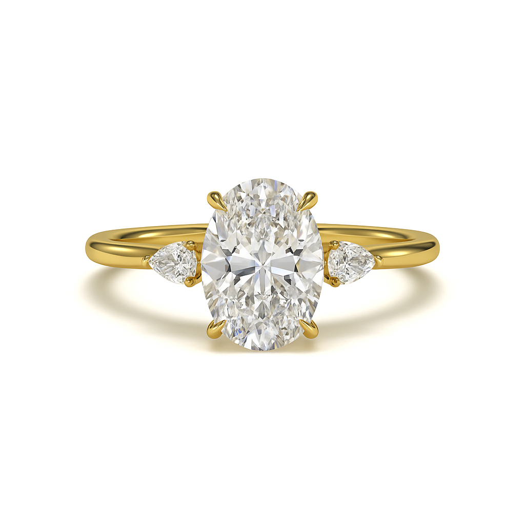 The Milaneri – Oval-Cut with Pear Side Stones 1.30ct Natural Diamonds | GIA Certified | Three-Stone Oval Engagement Ring