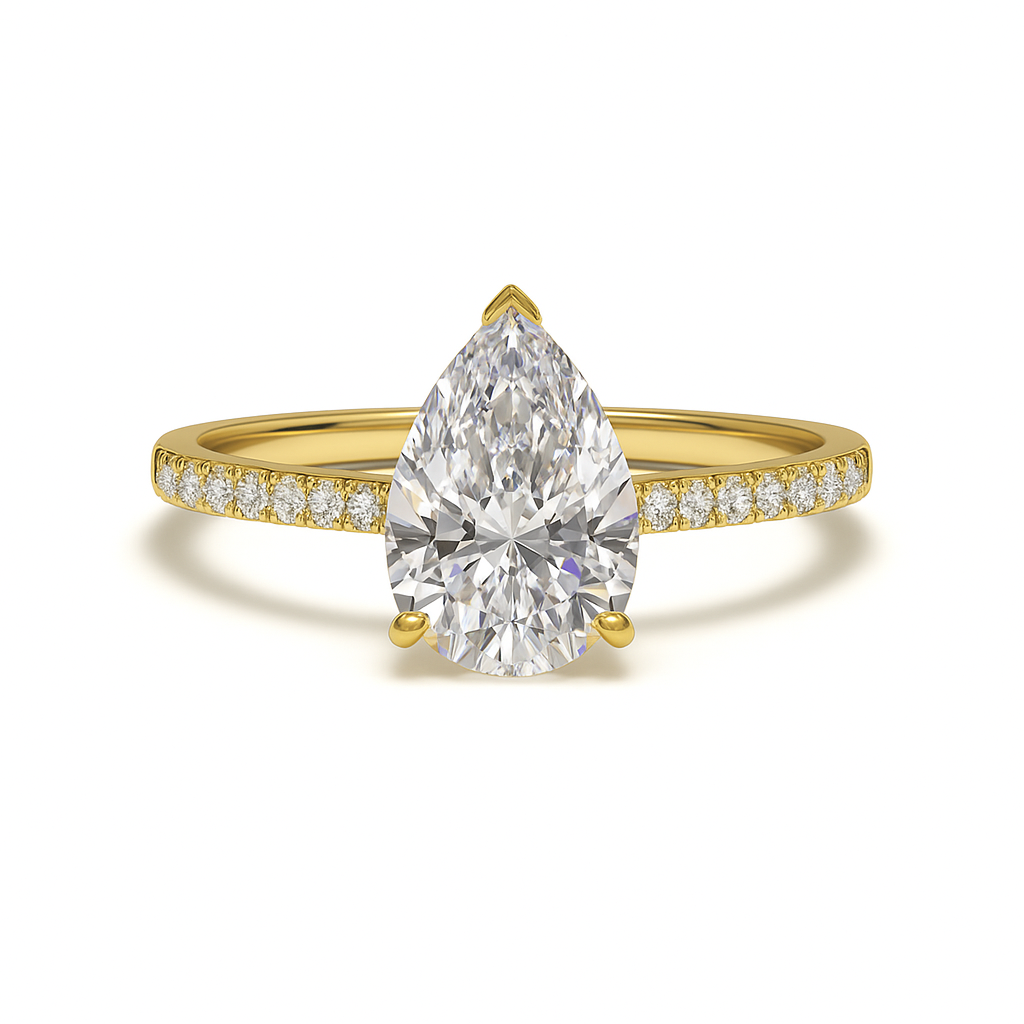 The Eden Pavé – Pear Cut Diamond with Pavé Band ~1.70ct Total Weight | Natural Diamonds | GIA Certified