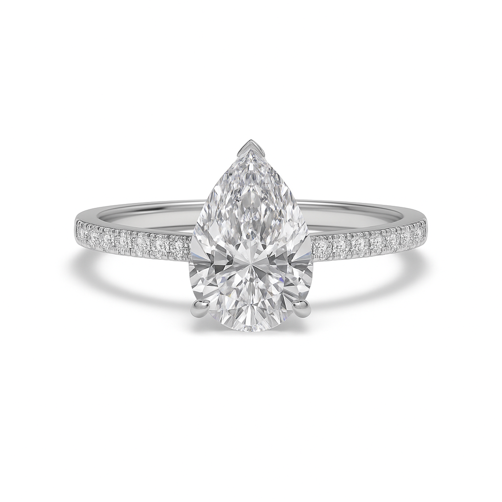 The Eden Pavé – Pear Cut Diamond with Pavé Band ~1.70ct Total Weight | Natural Diamonds | GIA Certified