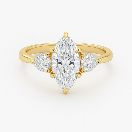 The Velmin - 1.80ct Marquise with Pear Diamonds On The Sides- IGI Certificate- Three Stone Engagement Ring