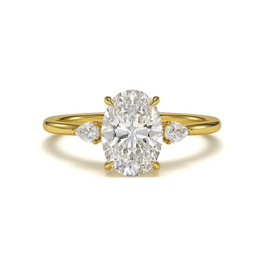 The Milaneri  – Oval-Cut with Pear Side Stones 1.30ct Natural Diamonds | GIA Certified | Three-Stone Oval Engagement Ring