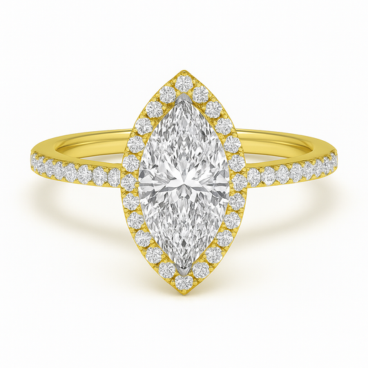 The Elenya – Marquise Halo Engagement Ring 2.1ct Lab-Grown Diamonds | IGI Certified | Marquise-Cut Center + Halo