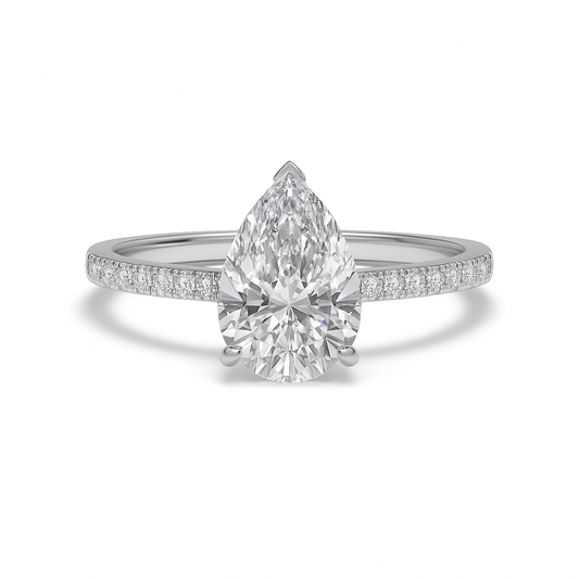 The Eden Pavé – Pear Cut Diamond with Pavé Band ~1.70ct Total Weight | Natural Diamonds | GIA Certified
